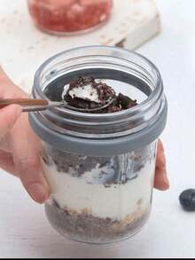 1个全新350毫升隔夜燕麦杯，带勺子，玻璃密封盖，时尚高性价比谷物杯，适合家庭/办公室早餐、酸奶、学习用品，返校季必备 - 彩色 - 查看 5