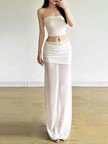 Top Dazzle Jupe longue transparente en maille blanche sexy pour femmes avec détails contrastés, idéale pour les soirées et les événements d'été - Blanc - Voir 4