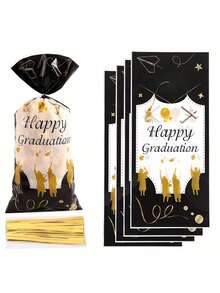 50pcs Graduation Party Gift Bags - Flat Candy Bags With Printed Graduation Patterns And Drawstring Closure; Ideal For Gift Packaging And Candy Packaging, Suitable For Graduation Parties And Themed Events. - One Size Fits All - View 6