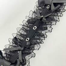 女士原宿蒸汽朋克Y2K蕾丝翅膀头饰蝴蝶结发箍洛丽塔哥特暗黑天使十字架头饰和发饰 - 彩色 - 查看 6