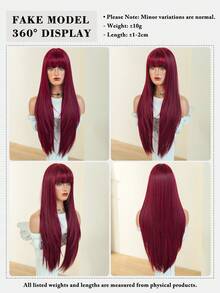 7JHH WIGS 34 Inch Extra Long Straight Wine Red Wig With Bangs - Super Long Natural Layered Wigs, High Quality Soft Synthetic Fiber Velvet Purple Burgundy Wigs For Women Daily Wear, Festival Ready Party Use, Mother's Day Gifts & Graduation Gift - Beginners Glueless Wig Accessories - Màu đỏ tím - Xem 6