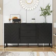 Elegant Sideboards With Fish Gräten Muster, With 2 Towers And 3 Shelves For Kitchens, Kitchens And Kitchens - Black + MDF - View 1