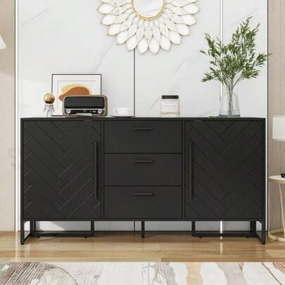 Elegant Sideboards With Fish Gräten Muster, With 2 Towers And 3 Shelves For Kitchens, Kitchens And Kitchens
