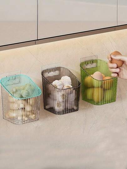 Hộp đựng tỏi và gừng treo tường với thiết kế trong suốt, tiện dụng và bền chắc, dùng trong nhà bếp, không cần khoan.