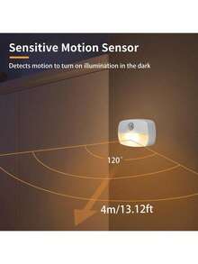 12/6个装运动感应灯，无线电池供电LED夜灯，可粘贴在楼梯、走廊、浴室、卧室、衣柜等处（不含电池），1/3/6/12个装 - 感應燈 - 查看 4