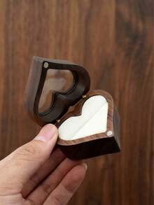 Hộp đựng trang sức bằng gỗ hình trái tim 2 ngăn, có nắp trong suốt, có thể cá nhân hóa, thích hợp làm quà cầu hôn, đính hôn, cưới, kỷ niệm. - màu nâu - Xem 1