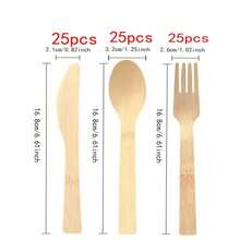 150 piezas/Set, 50 piezas/Set, 25 piezas/Set, 10 piezas/Set Juego de cubiertos de ensalada de bambú natural, vajilla occidental, cuchillo, tenedor y cuchara de bambú, de alta calidad, para bodas y fiestas, aperitivos, estilo rústico, utensilios de picnic naturales - Bambú - Ver 17