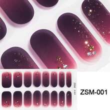 半固化凝胶美甲贴，果冻米色，16片装，无需UV灯，沙龙品质，持久耐用 - 紅木色 - 查看 8