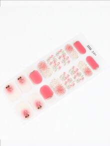 半固化凝胶美甲贴，果冻米色，16片装，无需UV灯，沙龙品质，持久耐用 - 粉色 - 查看 5