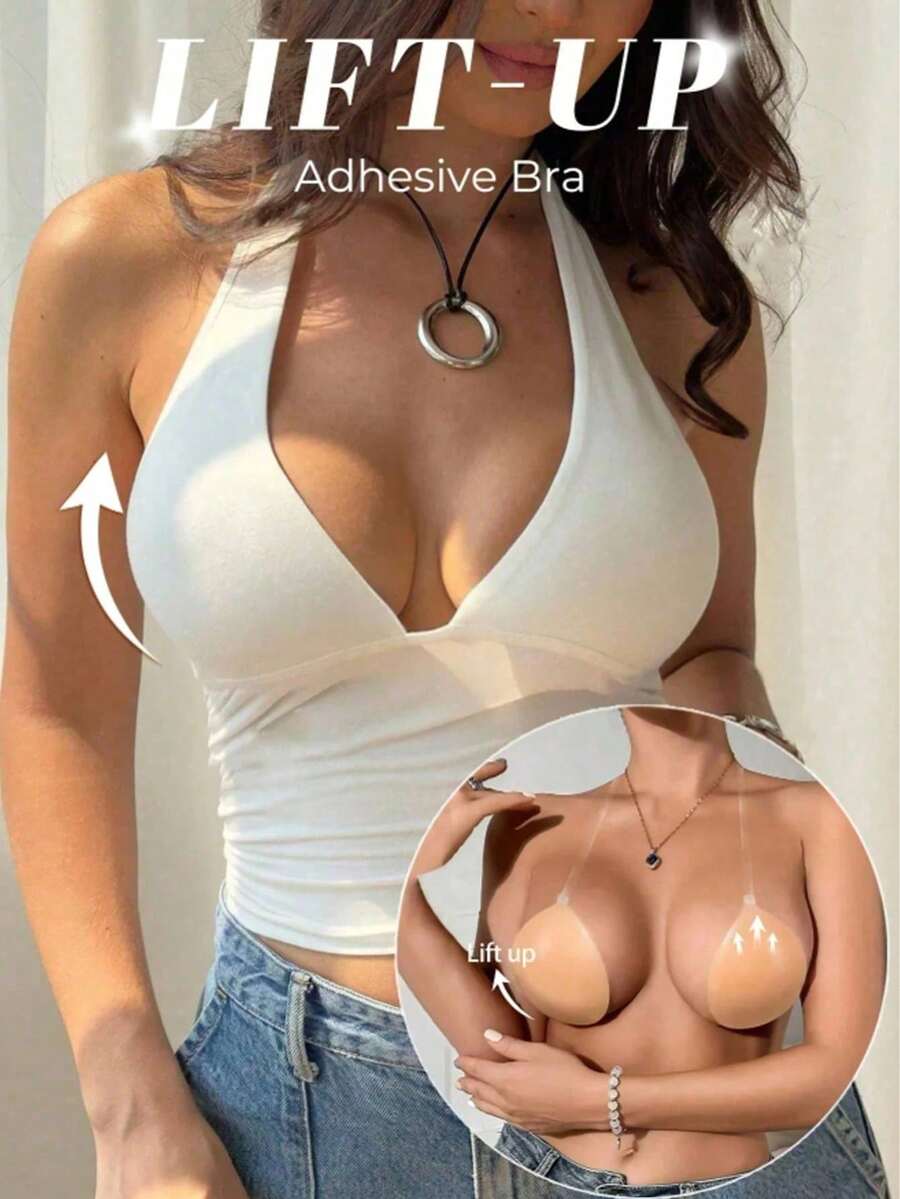 Reusable Silicone Invisible Nipple Covers, Lift Breasts, Prevent Sagging, Waterproof Adhesive Bra, Uplift Bust, Suitable For Bras, Strapless Dresses, Anti-Slip, Small Bust Enhancer, Gather Breasts, Washable, Adhesive Bra, Reusable, Sleepwear, Swimwear, Bikini, Backless Outfits - Multicolor - View 1
