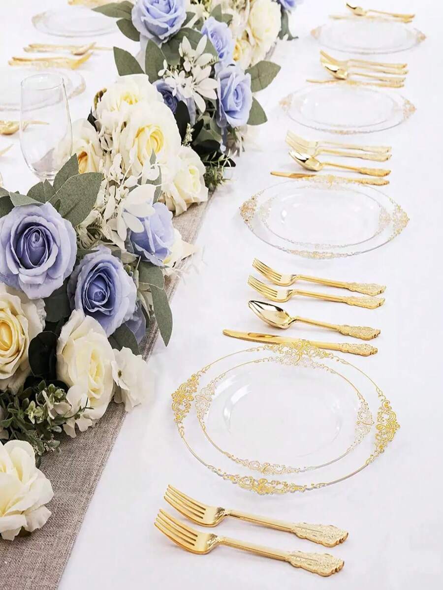 25件透明金盘 - 金色餐具套装，适合婚礼和派对 - 查看 1