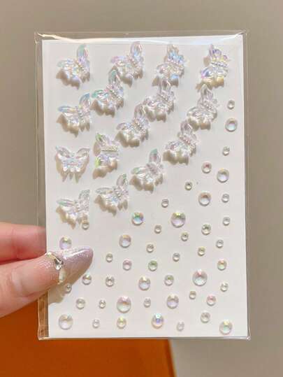 3 piezas de pegatinas de diamantes, joyas faciales de maquillaje de escenario, pegatinas de diamantes de perla de mariposa, pegatinas de rhinestones para la frente