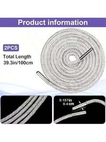 2 Pairs Of Luxury Rhinestone Shoelaces, Round Rhinestone Shoelaces/Hat Straps, Stylish And Sparkling, Crystal Drawstring Athletic Shoelaces - White - View 6