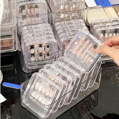Bộ 6 hộp đựng dụng cụ làm móng nghệ thuật bằng acrylic trong suốt, có thể xếp chồng lên nhau, nắp khóa an toàn, thích hợp để đựng sticker dán móng, phụ kiện làm móng, quà tặng cho nữ, trang trí phòng.