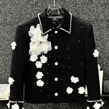New Style, Three-Dimensional Flowers, Embroidery, High-End Feel, Pearl, Nail Bead Design, Light Luxury, Fashion, Wedding, Banquet, Party, Suit, Men's Coat, Women's Suit - màu đen - Xem 1