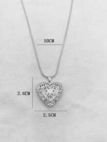 1件复古不锈钢花树条纹心形吊坠，男女通用日常佩戴，情侣款 - 銀色 - 查看 3