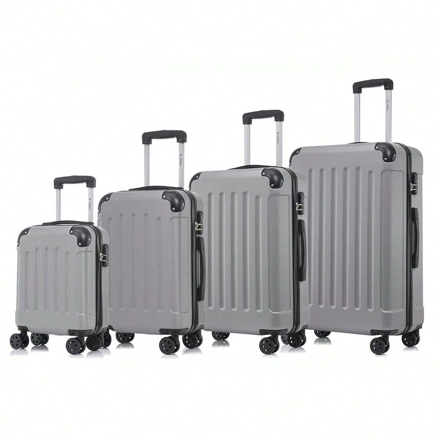 YONSLY 4-Piece Wheeled Suitcase Set With 360° Wheels, Combination Lock, Robust Double Zipper, Mesh Pocket, Soft Rubber Handle, 16/20/24/28 Inch Trolley Suitcase, Hard Shell Carry-On Luggage Set (4-Piece Set, S, M, L & XL) - 淺灰色 - 查看 1