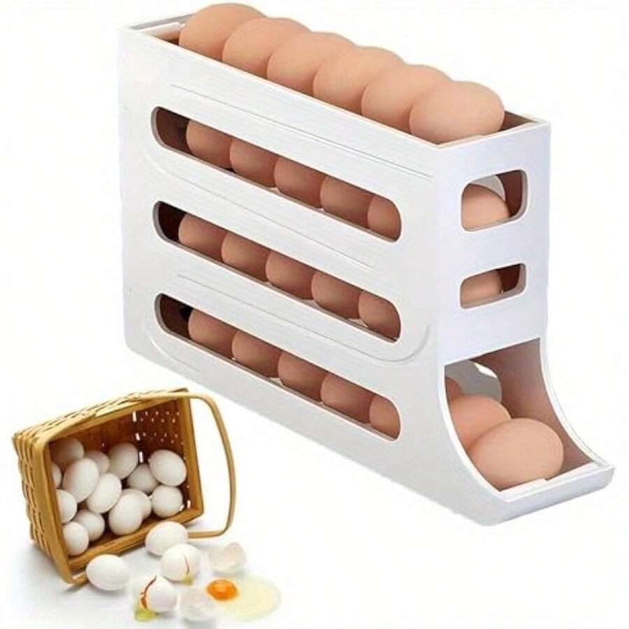 3-Layer Sliding Egg Rack - Anti-Fall Space Saving Refrigerator Side Door Storage Rack, Special For Kitchen Organization
