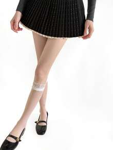 1双复古波点丝绒印花过膝袜（女士款） - 白色 - 查看 1