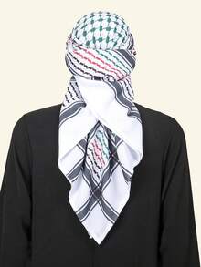 1pc Printed Alpha Head Scarf, Arabic Headscarf, Dubai Headwrap, Desert Handkerchief Shawl - Multicolor - View 1