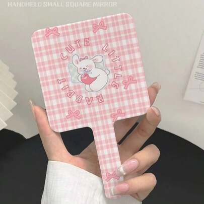 领结小狗手柄迷你化妆镜，卡通便携式化妆镜，高品质学生梳妆镜