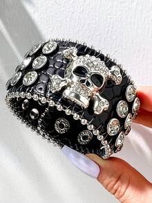 1 pieza Brazalete de estilo punk gótico mixto con diseño de broche abierto y detalle de cruz con strass - Multicolor - Ver 13