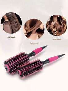 1个粉色铝管卷发器，圆柱形卷发梳，男女通用家用直发防毛躁卷发梳，耐热蓬松卷发梳，美发造型梳，梳子，卷发梳，头发护理梳 - 彩色 - 查看 6