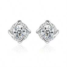 Bông tai hình cối xay gió hoa hồng, đính đá Moissanite, thích hợp làm quà tặng cho phụ nữ, bé gái, bạn gái, vợ, trong đám cưới, quà cưới thủ công, quà đính hôn, quà sinh nhật. - Bạc - Xem 2