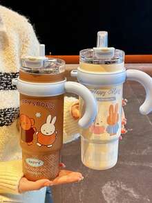 1个MIFFY 1000毫升大容量保温杯，可爱少女款，便携式办公杯，316不锈钢材质，户外车载两用，学生吸管杯，双头饮水杯 - 彩色 - 查看 3