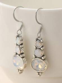 一对复古简约透明椭圆形串珠耳环，手工制作，女士配饰，适合日常佩戴和度假，是送给朋友的完美圣诞节和节日礼物。 - 銀色 - 查看 9