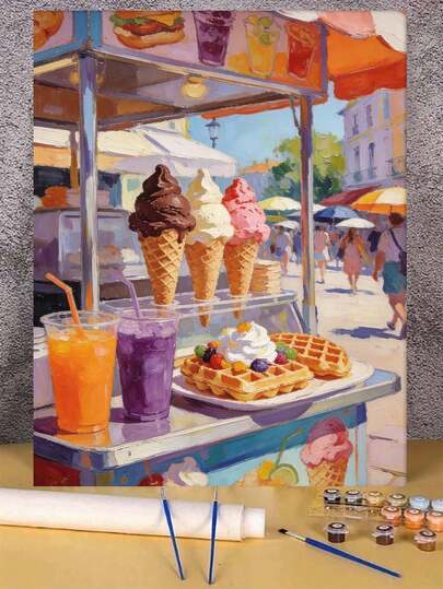 IceCream Waffles DIY Oil Painting By Numbers Canvas Painting Crafts Adult Home Decoration 40x50cm/16x20inch Holiday Gifts