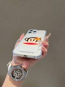 官方授权 Paul Frank 透明手机壳，全包覆式防震摄像头保护套，卡通猴子和花卉图案，全新设计，兼容 13/14/15/16/17 Pro Max - 彩色 - 查看 6