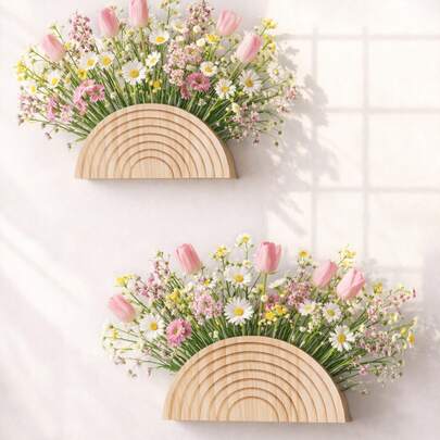 Bộ 1/2 bình hoa gỗ treo tường - Phong cách trang trí hiện đại kiểu nông trại và boho cho lối vào, hành lang, phòng tắm, phòng khách, phòng ăn, không gian hẹp.