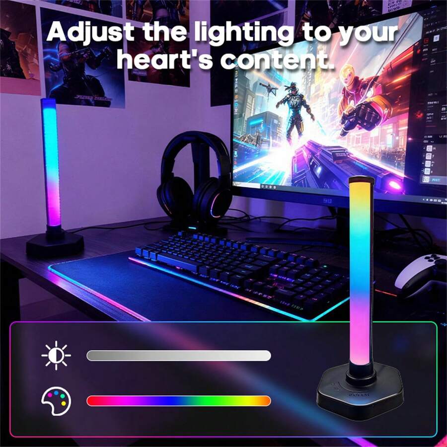 1pc/2pcs USB Powered Desktop Decorative LED Light Strip, RGB Night Light, Suitable For Gaming, TV, Computer Side, Bedroom Decor, Desktop Lighting - Black - View 1