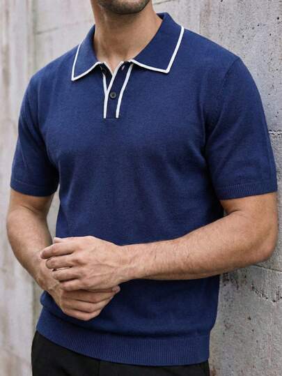 Áo polo ôm dáng phối màu, áo dệt kim tay ngắn cao cấp, thích hợp cho mùa xuân và hè.