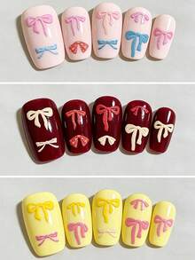 1张3D立体蝴蝶结美甲贴纸，粉彩彩虹色蝴蝶结自粘美甲贴，可爱丝带设计，DIY美甲装饰，适用于美甲沙龙和家庭使用，易于粘贴，持久耐用，适用于亚克力指甲的美甲用品，美甲贴片，美甲技巧 - 彩色 - 查看 5