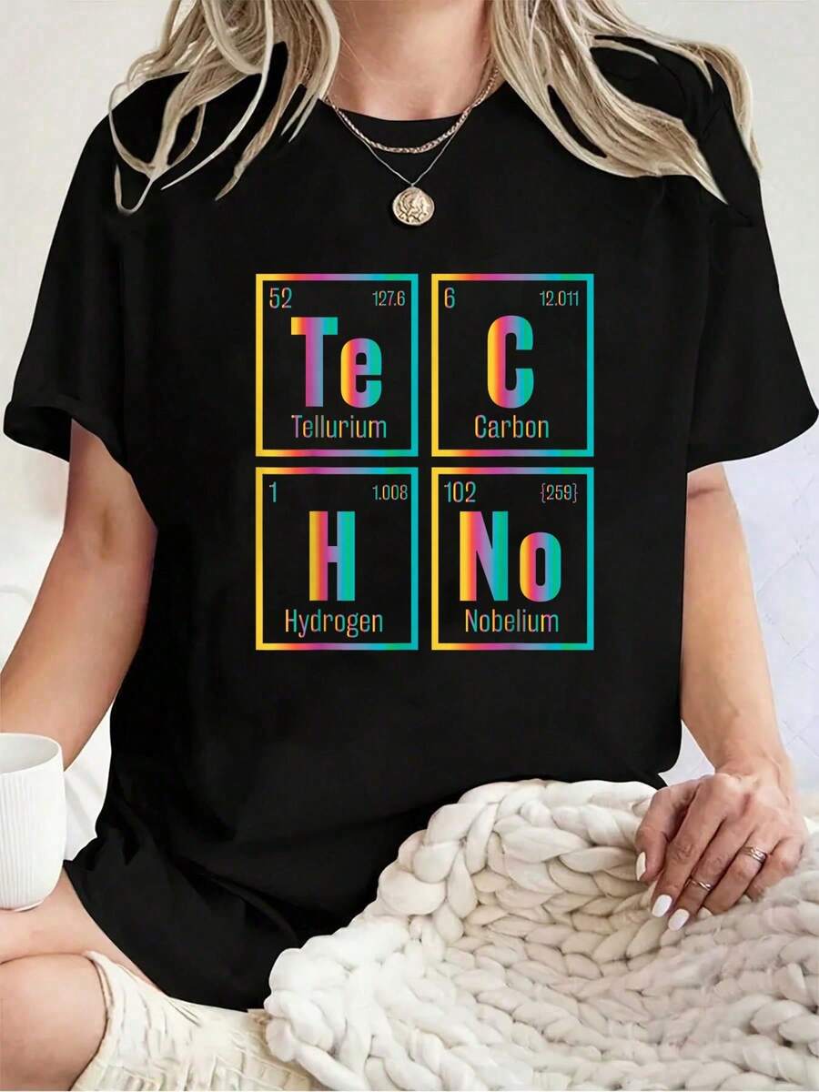 Camiseta Unisex 100% Algodón con Estampado Techno Element House Music, Camiseta de Cuello Redondo 100% Algodón - Negro - Ver 1