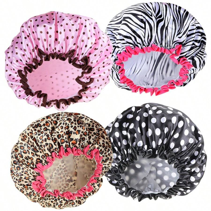 1pc Thickened Double-Layer Bow Print Shower Cap For Women, Waterproof Bath Hair Care Cap, Makeup Cap, Sleep Cap, Kitchen Anti-Oil Cap, Home Bathing Cap - Thickened version - View 1