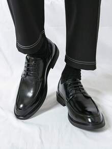 男士尖头休闲牛津鞋，哑光简约系带正装鞋，适合工作或婚礼场合 - 黑色 - 查看 8