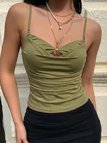 Áo dệt kim ngắn tay cổ chữ V không tay dành cho nữ, độ co giãn vừa phải, áo hai dây màu xanh ô liu thời trang, áo mùa hè thường ngày, trang phục mùa xuân cho nữ, áo dự tiệc ngày lễ cho nữ, trang phục đi biển cho nữ, áo ngoài trời cho nữ, trang phục nghỉ hè thanh lịch cho nữ. - xanh quân đội - Xem 8