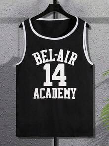 American Style Sleeveless Tank Top, Summer Sports Jersey - Black - View 2