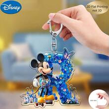 2D平面印刷，米奇蓝色亚克力钥匙扣，26个英文字母A-Z，可爱卡通包包挂饰，情侣朋友专属字母饰品，适合作为圣诞节、感恩节、母亲节和父亲节礼物，也可用于装饰车辆、包包、汽车和圣诞树，趣味钥匙扣设计 | 耐用亚克力2D平面家居装饰包包挂件 - 彩色 - 查看 22