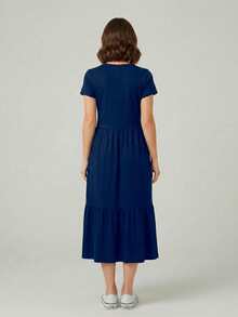 Women's Three-Maria Midi Dress By Aveloz, Cat Animal Print. - Màu xanh hải quân - Xem 4