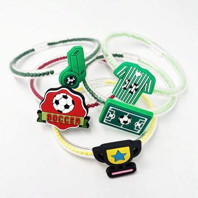 5件套创意足球游戏串珠DIY手链，世界杯足球赛周边礼品，欧美风格配饰