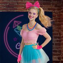 4pcs Retro Bow Headband, Necklace, Wristband Set, Disco Neon Party Carnival 80s Costume - Multicolor - View 5