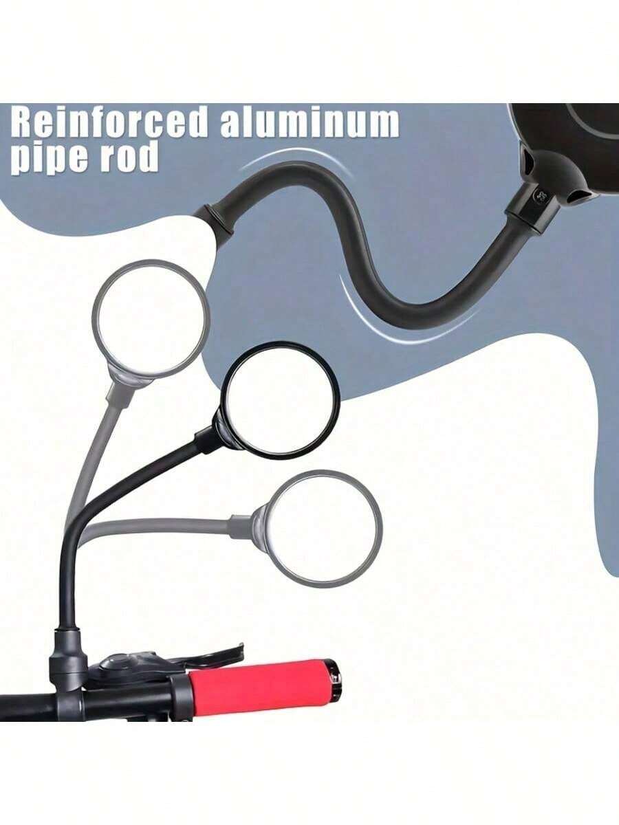 1pc/2pcs Bicycle Rearview Mirror - 360° Rotatable Shock-Absorbing Handlebar Mount, Suitable For Mountain And Road Bikes - Adjustable 3D Elastic Mirror For Clearer Rearview - Black - View 1