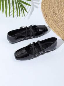 复古学院风玛丽珍鞋，三条绑带设计，百搭休闲女鞋 - 黑色 - 查看 3