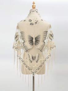 1pc Women's Lace Butterfly Rose Handmade Tassel Triangle Scarf, Fashionable And Elegant Ladies' Spring/Summer Versatile Floral Print Shawl, Lightweight Breathable Sunscreen Scarf/Headscarf - Multicolor - View 26