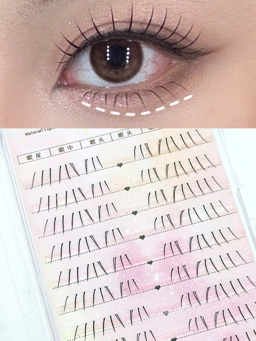 96片猫爪分节式猫眼下睫毛，B型卷翘假睫毛，自然逼真，单簇设计，日常佩戴，适合新手，尖头睫毛，漫画风格睫毛，猫眼睫毛
