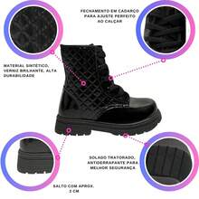 Girls' Ankle Boots, Lace-Up Tractor Sole Boots, Patent Leather Military Style, Youth Ankle Boots, New Release, Comfortable, Winter Fashion - 黑色靴子 - 查看 2